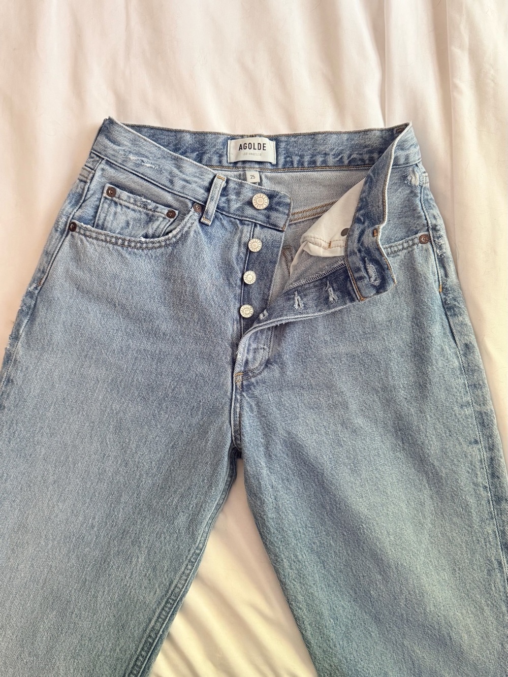 AGOLDE Light Blue High-Rise Boot Cut Button-Fly Jeans